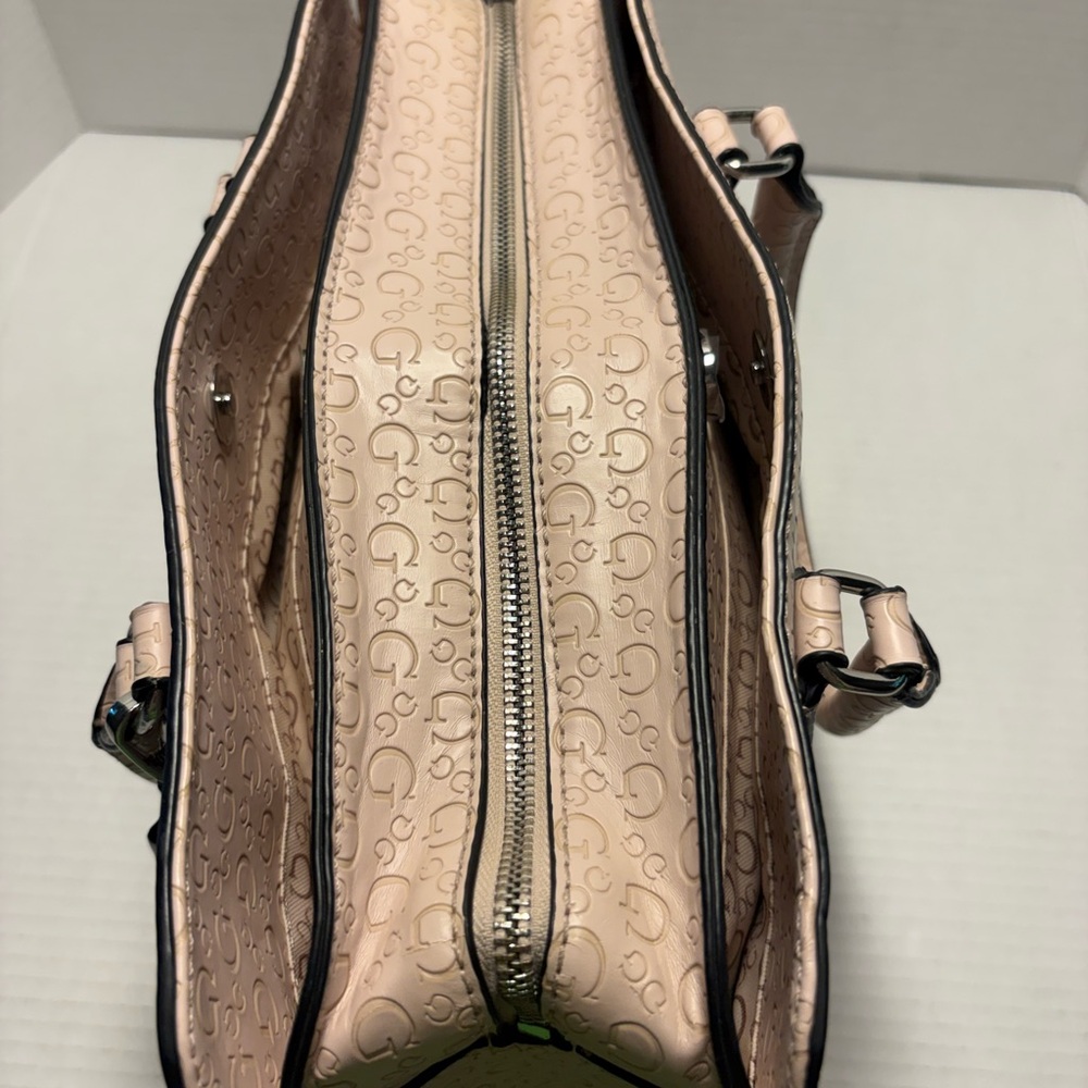 Guess Beige Logo-Embossed Satchel with Charm - Picture 6 of 9